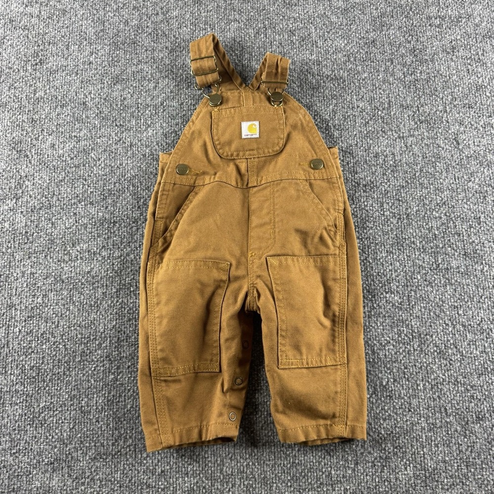 Carhartt Canvas Bib Overalls Boys 3M Brown Snap Pockets Workwear OX8609-B